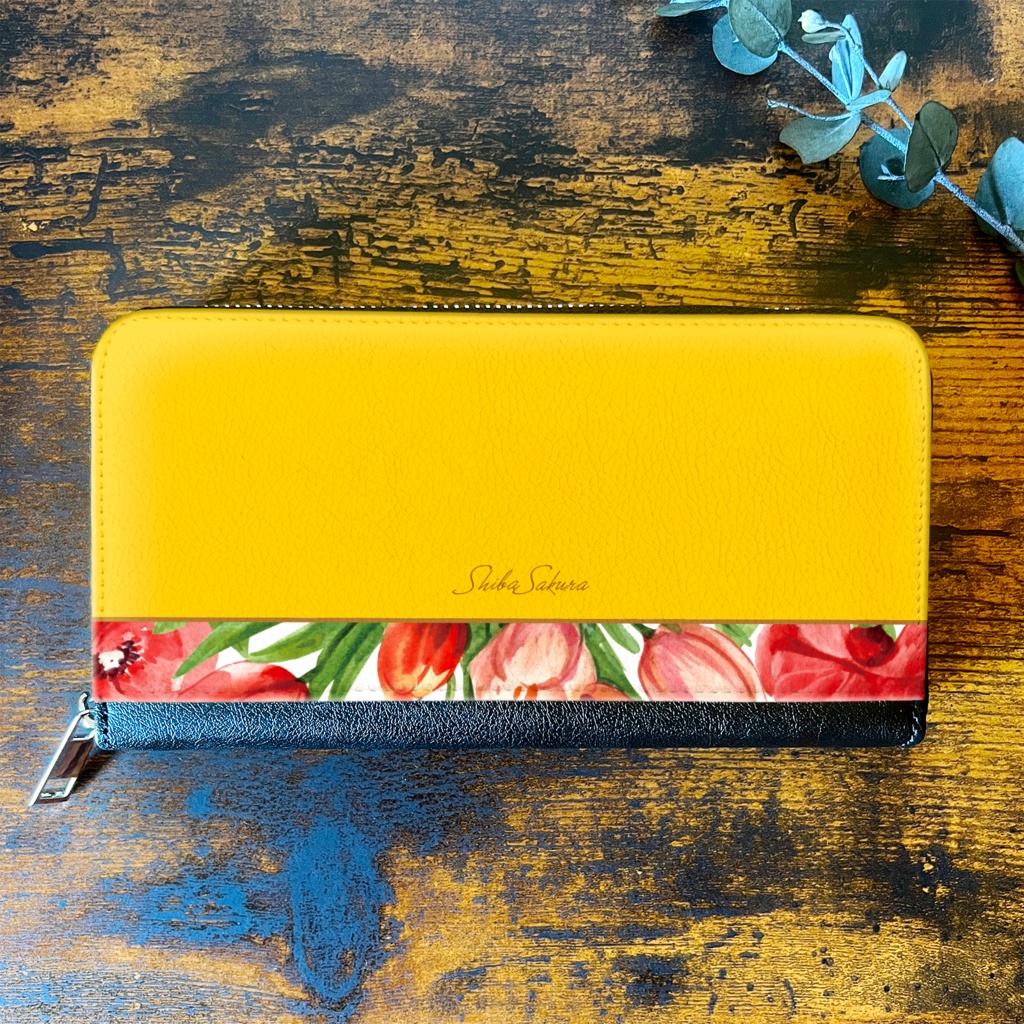 チューリップの長財布(イエロー) チューリップ 春 花 財布 長財布
