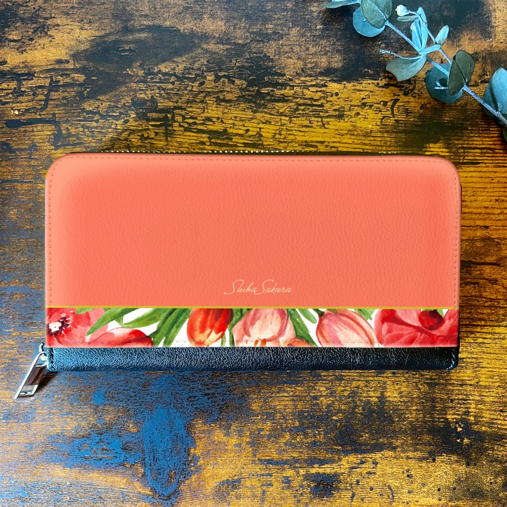 チューリップの長財布(コーラルピンク) チューリップ 春 花 財布 長財布