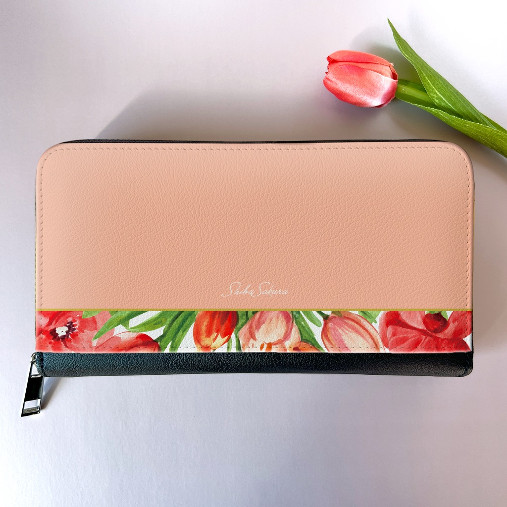 チューリップの長財布(サーモンピンク) チューリップ 春 花 財布 長財布
