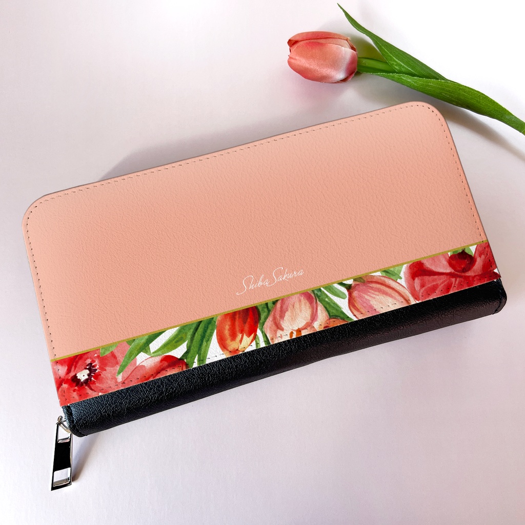 チューリップの長財布（サーモンピンク） チューリップ 春 花 財布 長財布