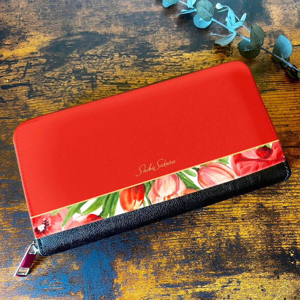 チューリップの長財布（レッド） チューリップ 春 花 財布 長財布