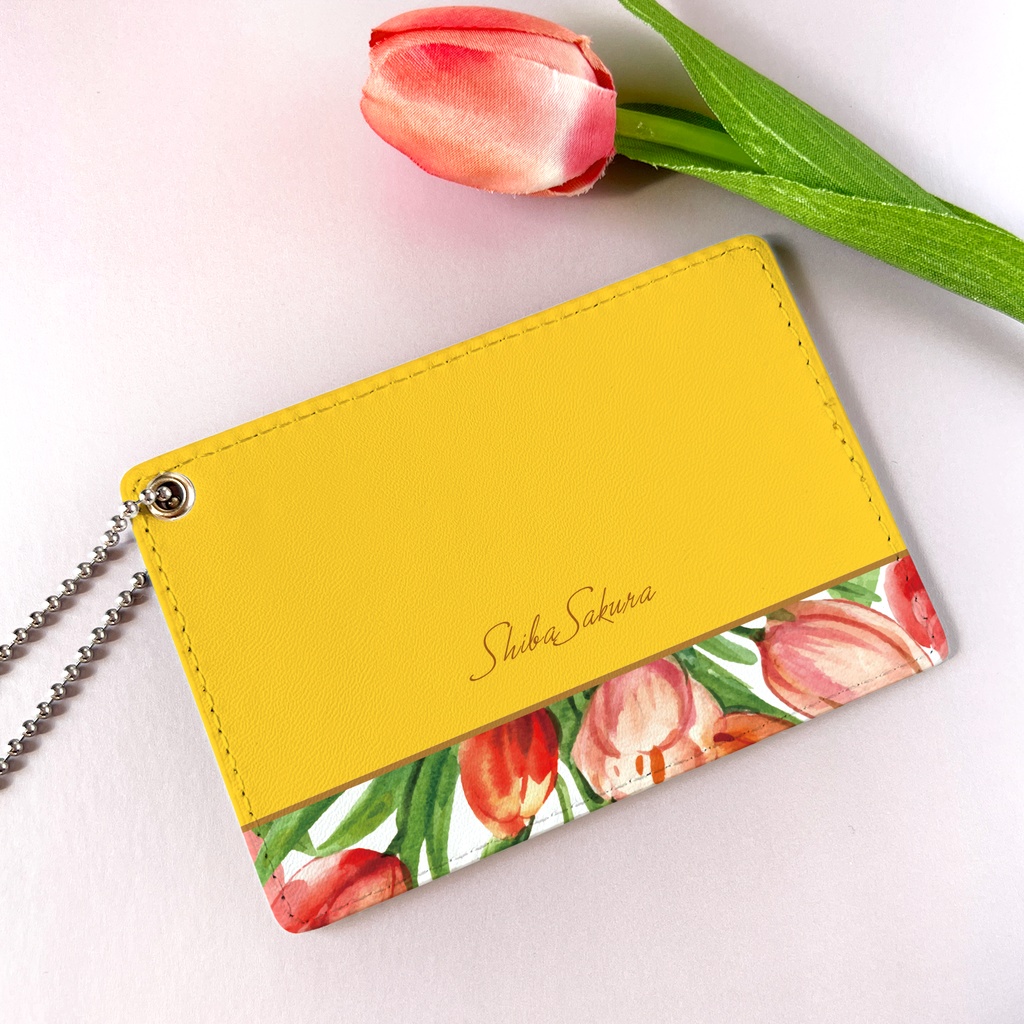 チューリップのパスケース（イエロー） チューリップ 春 花 定期入れ カードケース