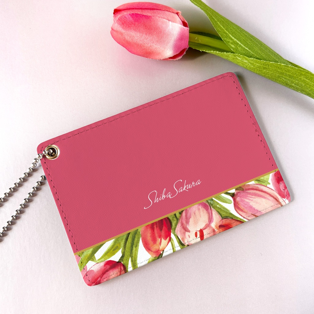 チューリップのパスケース（フューシャピンク） チューリップ 春 花 定期入れ カードケース