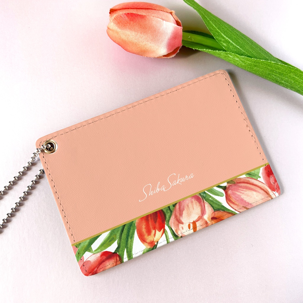 チューリップのパスケース(サーモンピンク) チューリップ 春 花 定期入れ カードケース