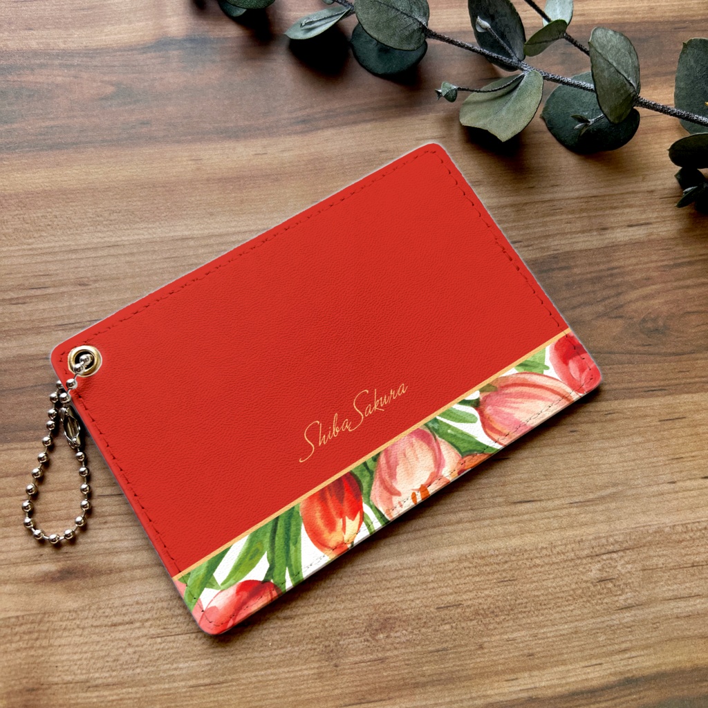 チューリップのパスケース（レッド） チューリップ 春 花 定期入れ カードケース