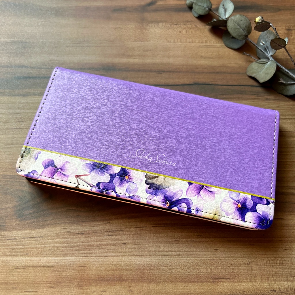 春のスミレの手帳型スマホケース(江戸紫)花 スマホケース iPhone17 Air iPhone16e iphone15 iphone14 全機種対応 すみれ