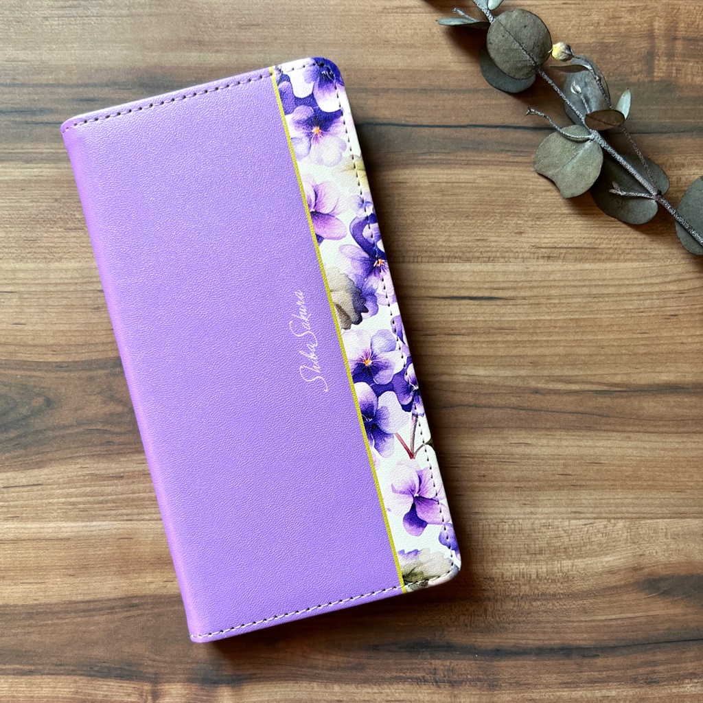 春のスミレの手帳型スマホケース(江戸紫)花 スマホケース iPhone17 Air iPhone16e iphone15 iphone14 全機種対応 すみれ