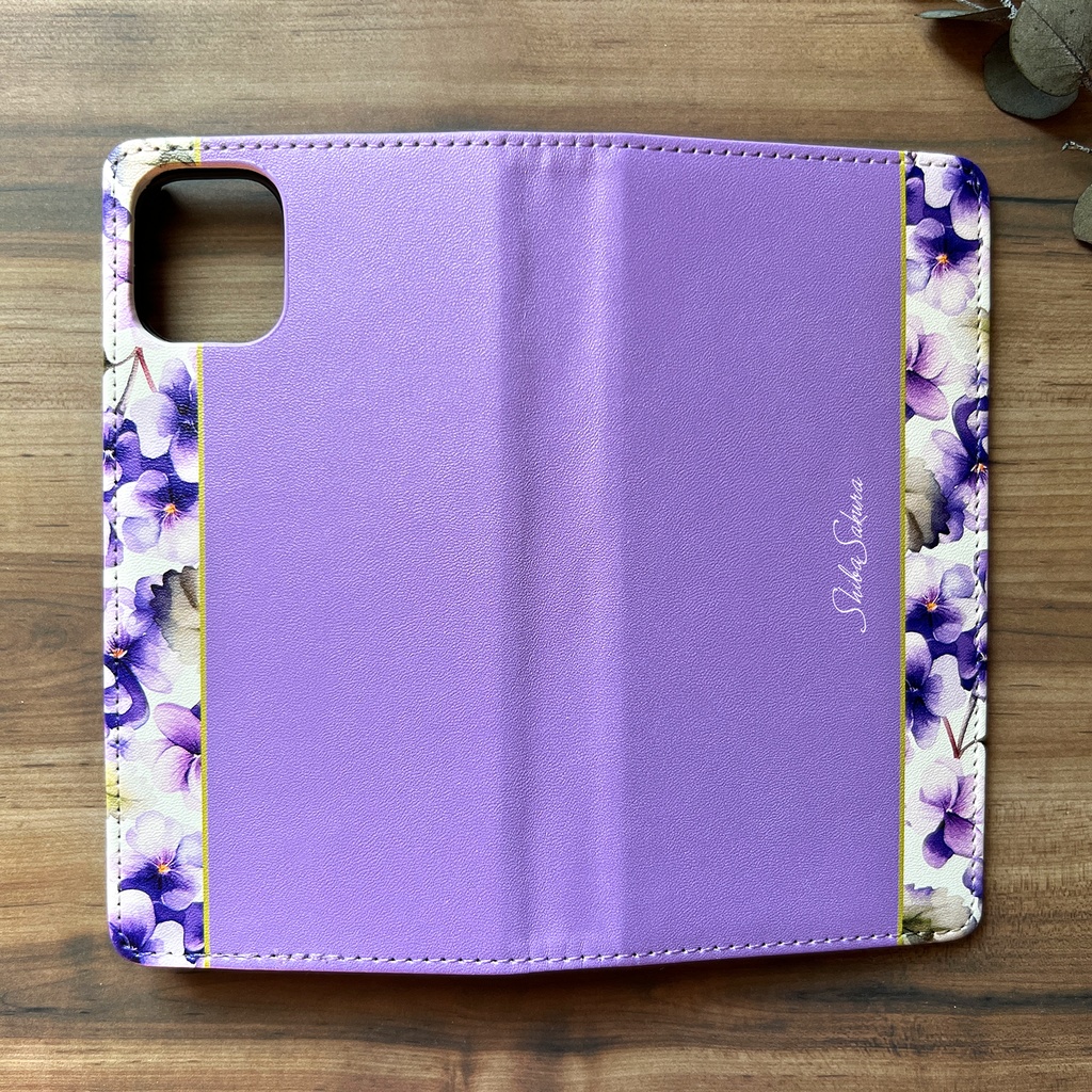 春のスミレの手帳型スマホケース(江戸紫)花 スマホケース iPhone17 Air iPhone16e iphone15 iphone14 全機種対応 すみれ