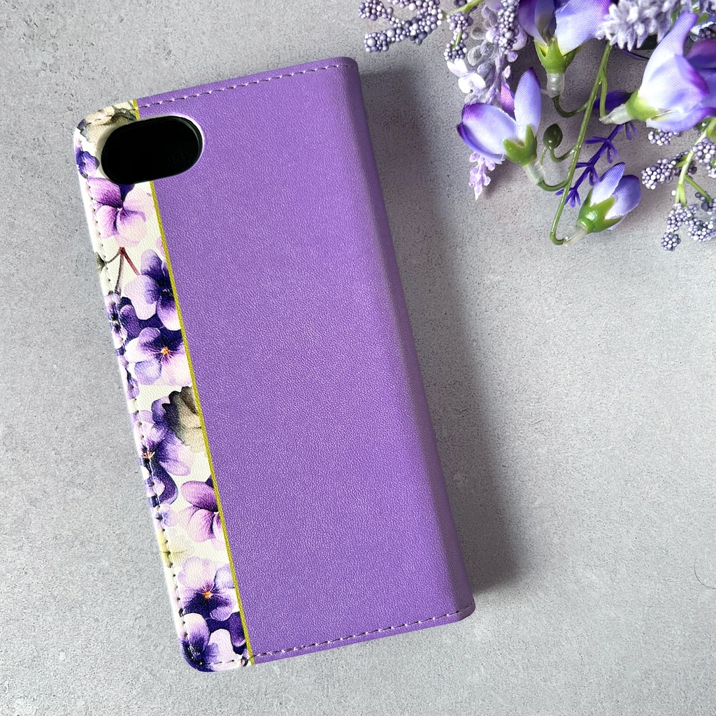 春のスミレの手帳型スマホケース(江戸紫)花 スマホケース iPhone17e Air iPhone16e iphone15 iphone14 全機種対応 すみれ