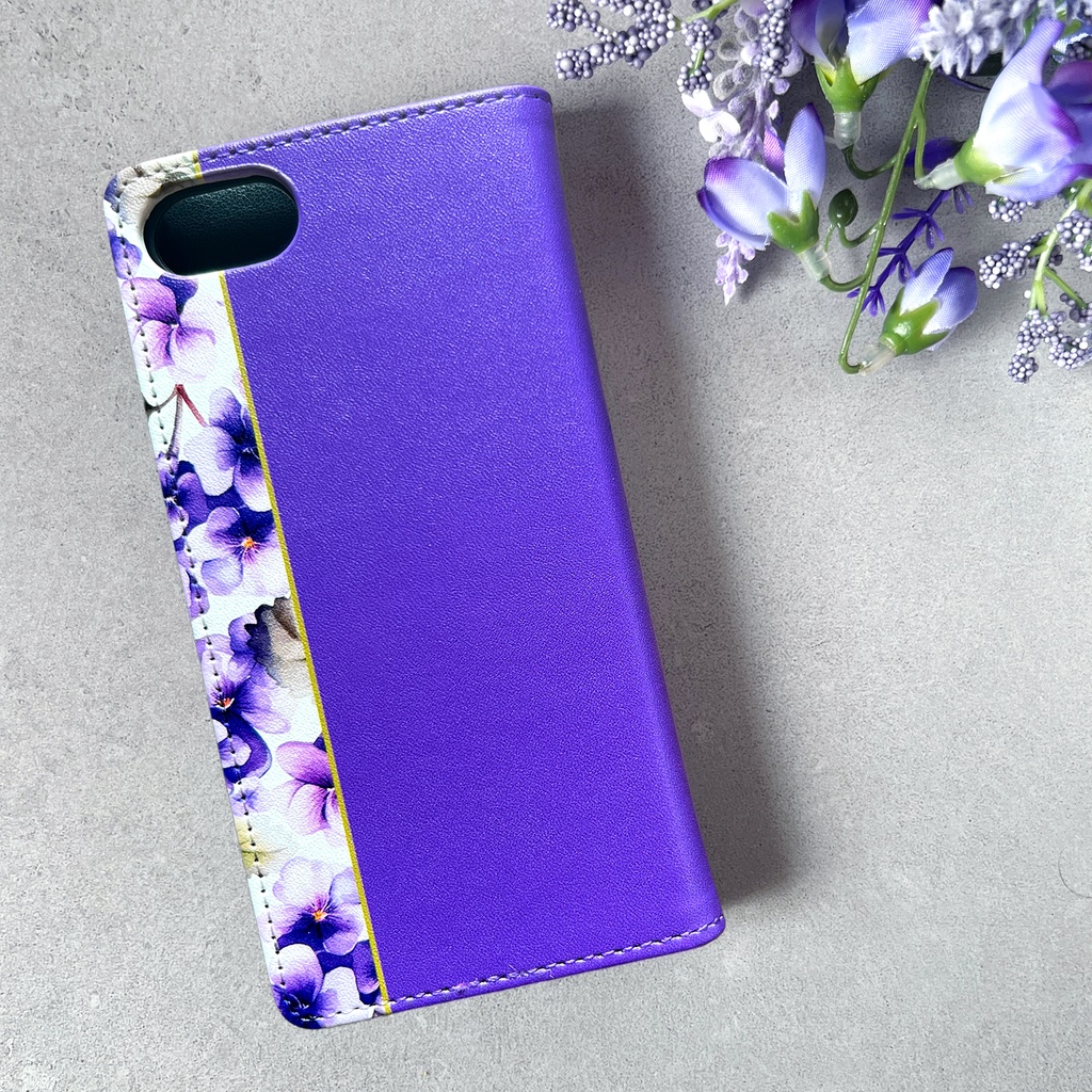 春のスミレの手帳型スマホケース(菫色)花 スマホケース iPhone17e Air iPhone16e iphone15 iphone14 全機種対応 すみれ