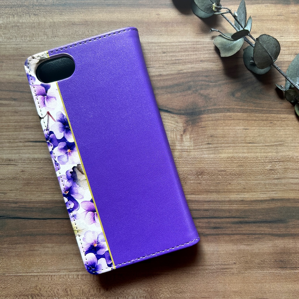 春のスミレの手帳型スマホケース(菫色)花 スマホケース iPhone17 Air iPhone16e iphone15 iphone14 全機種対応 すみれ