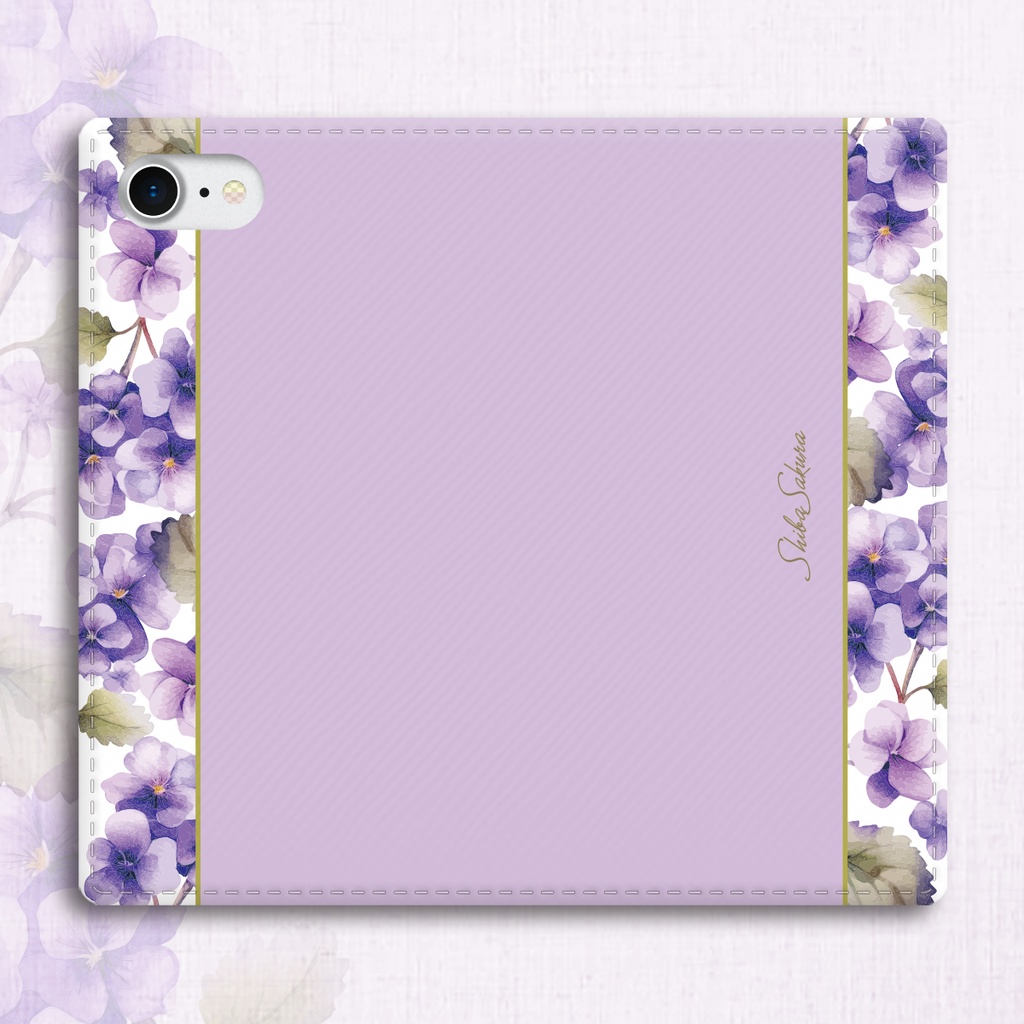 春のスミレの手帳型スマホケース(淡紫)花 スマホケース iPhone17 Air iPhone16e iphone15 iphone14 全機種対応 すみれ