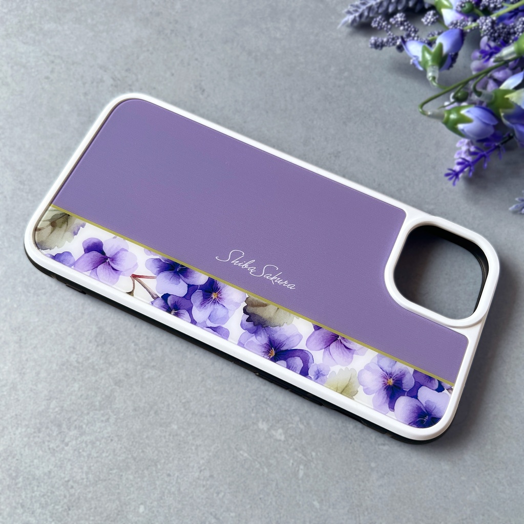 春のスミレのガラススマホケース(江戸紫) iPhone17e Air iphone13 iphone15 iphone14 スマホケース すみれ 春 花 iphone16