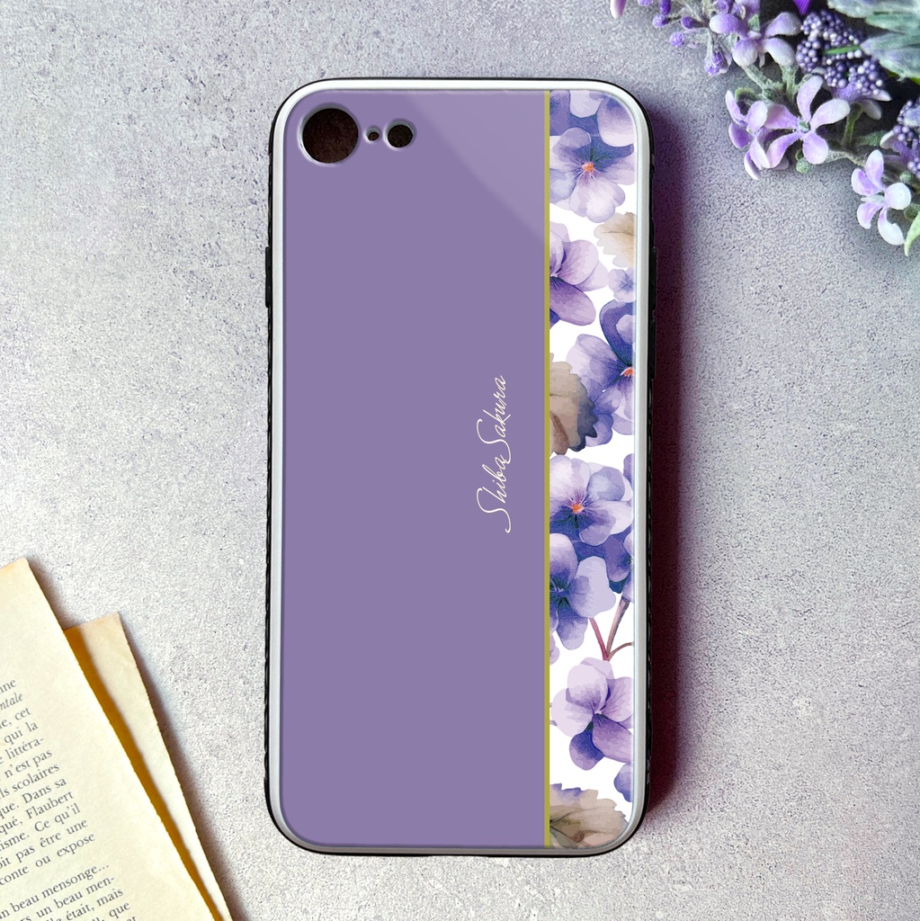 春のスミレのガラススマホケース(江戸紫) iPhone17e Air iphone13 iphone15 iphone14 スマホケース すみれ 春 花 iphone16