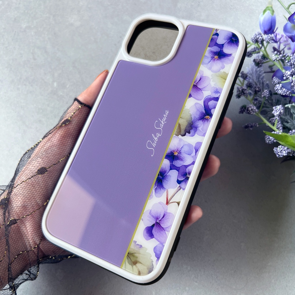 春のスミレのガラススマホケース(江戸紫) iPhone17e Air iphone13 iphone15 iphone14 スマホケース すみれ 春 花 iphone16