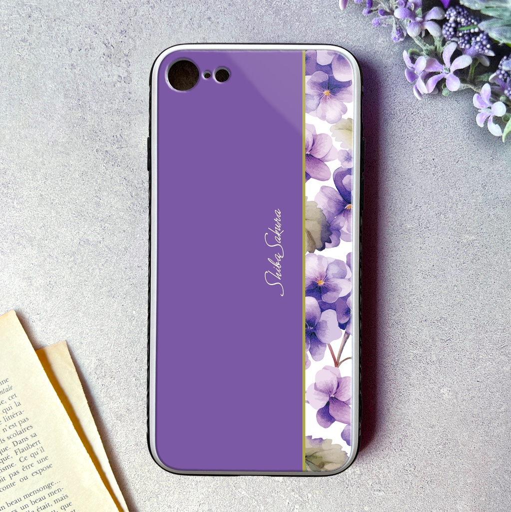 春のスミレのガラススマホケース(菫色) iPhone17e Air iphone13 iphone15 iphone14 iphone16 スマホケース すみれ 春 花