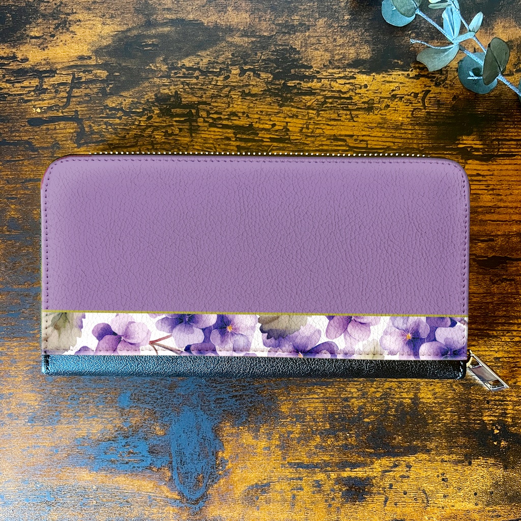 春のスミレの長財布(江戸紫) 花 財布 長財布 すみれ