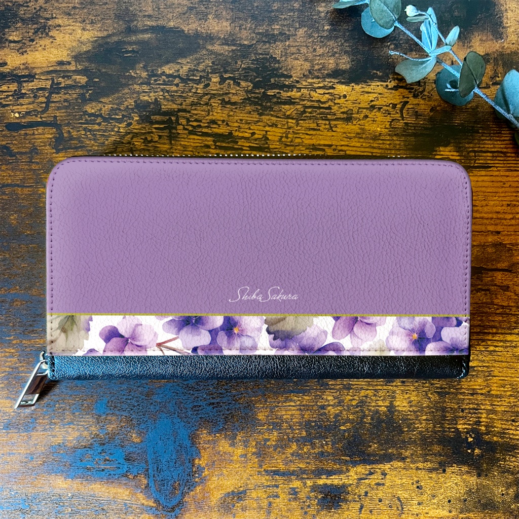 春のスミレの長財布(江戸紫) 花 財布 長財布 すみれ
