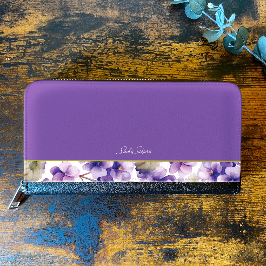 春のスミレの長財布(菫色) 花 財布 長財布 すみれ