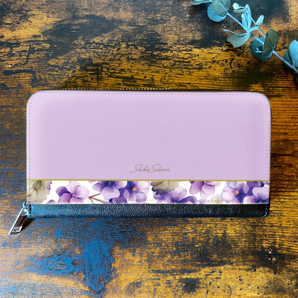 春のスミレの長財布(淡紫) 花 財布 長財布 すみれ