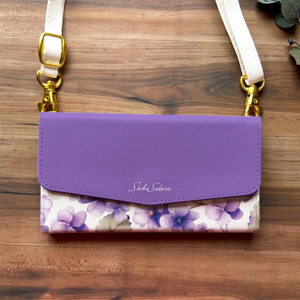 春のスミレの三つ折り手帳型スマホケース(菫色) 全機種対応 スマホケース iphone Android 花 iPhone16e iPhone16 iPhone15