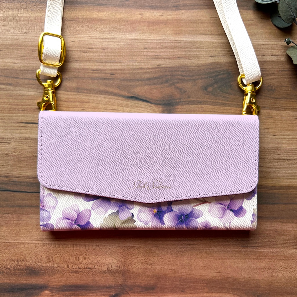 春のスミレの三つ折り手帳型スマホケース(淡紫) 全機種対応 スマホケース iphone Android 花 iPhone16e iPhone16 iPhone15