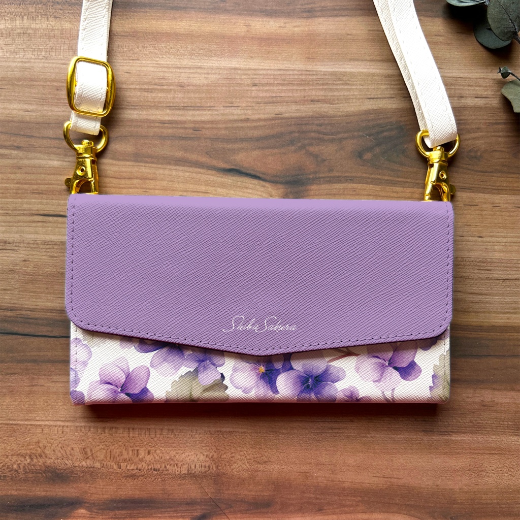 春のスミレの三つ折り手帳型スマホケース(江戸紫) 全機種対応 スマホケース iphone Android 花 iPhone16e iphone16 iphone15