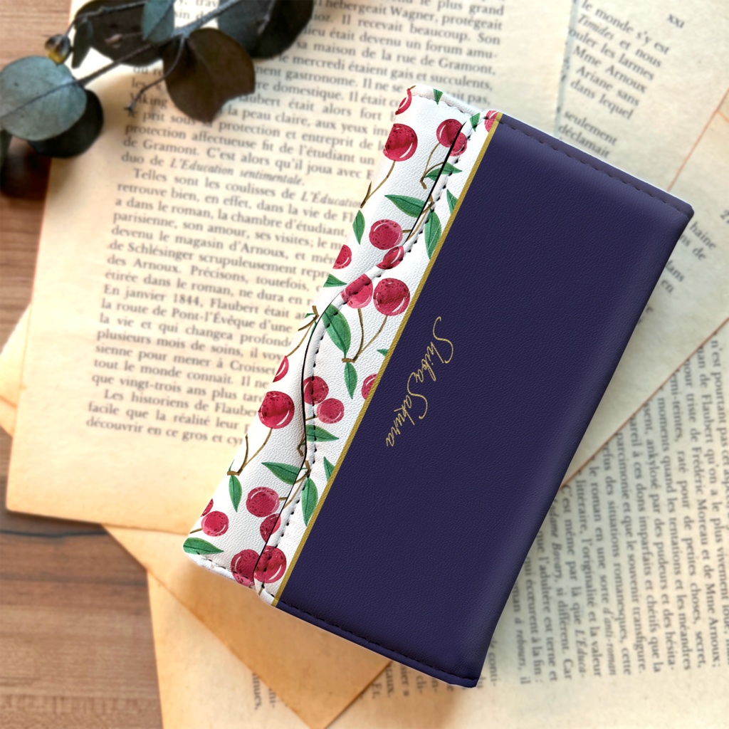 チェリーのキーケース(ネイビー) さくらんぼ 青
