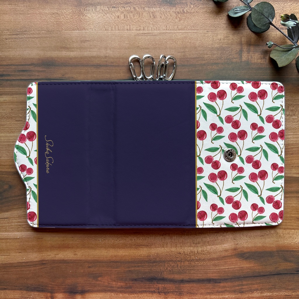 チェリーのキーケース(ネイビー) さくらんぼ 青