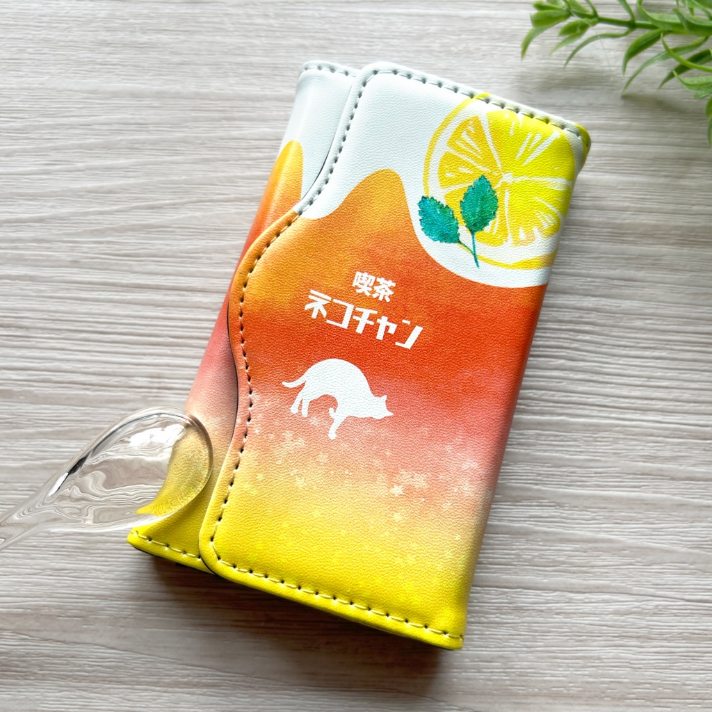 猫と夕焼けレモンティーのキーケース 紅茶 レモン 猫