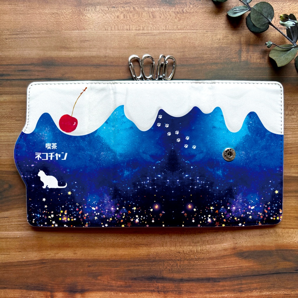 宇宙猫とクリームソーダのキーケース 猫 宇宙 ソーダ 青