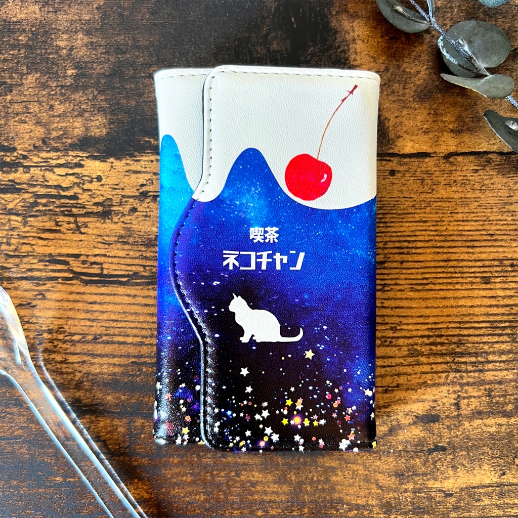 宇宙猫とクリームソーダのキーケース 猫 宇宙 ソーダ 青