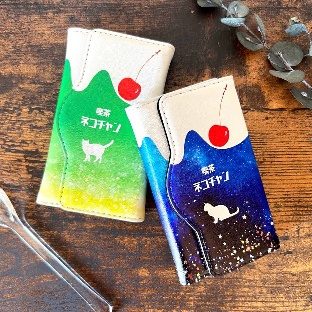 宇宙猫とクリームソーダのキーケース 猫 宇宙 ソーダ 青