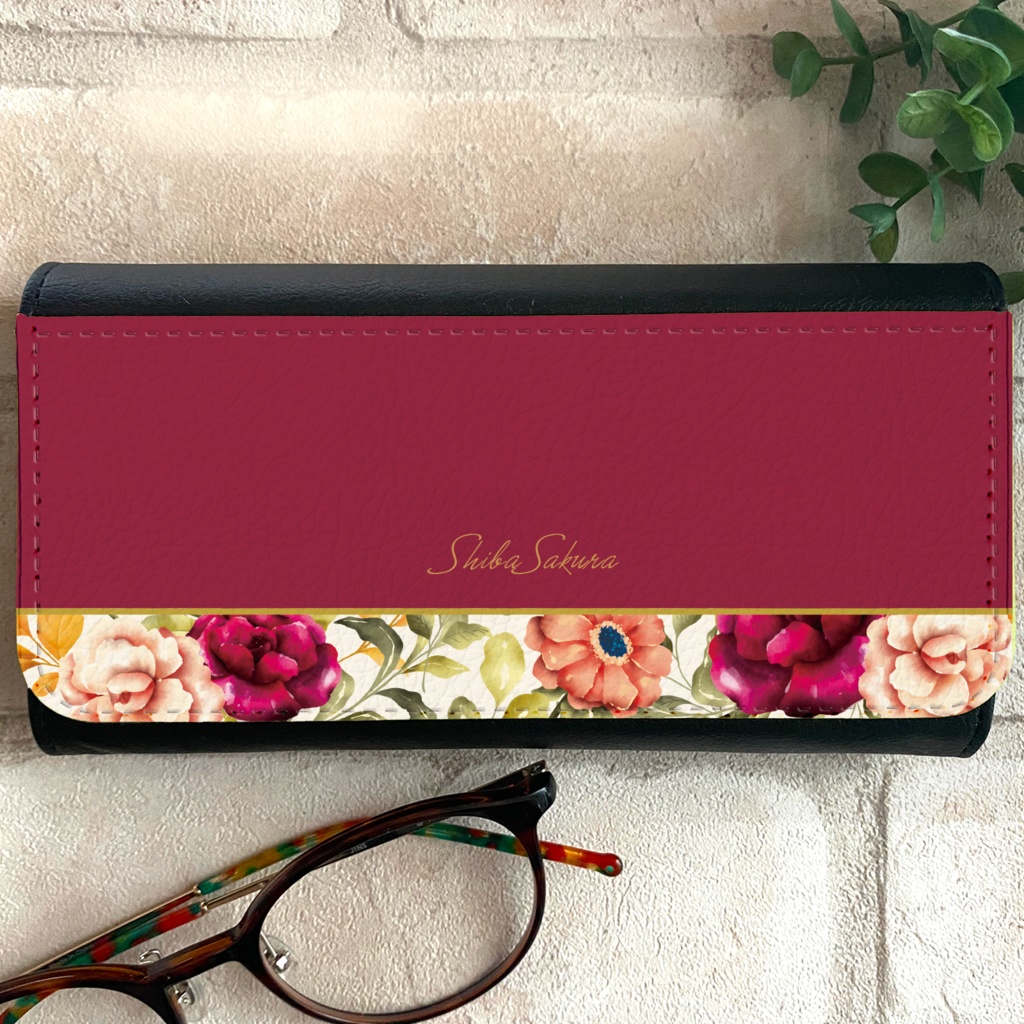 秋バラとコスモスのメガネケース(レッド) バラ ローズ コスモス メガネ入れ メガネケース