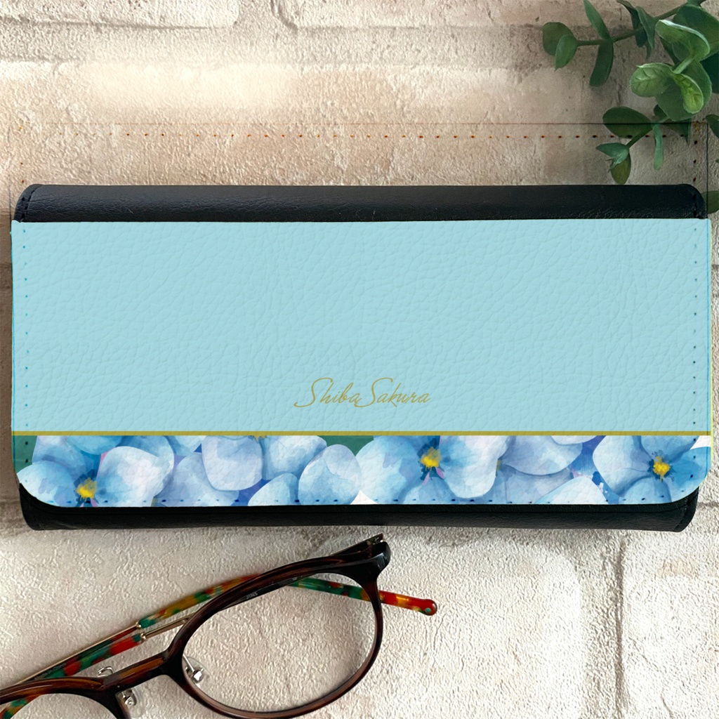 梅雨の紫陽花のメガネケース(ライトブルー) アジサイ 花 メガネケース