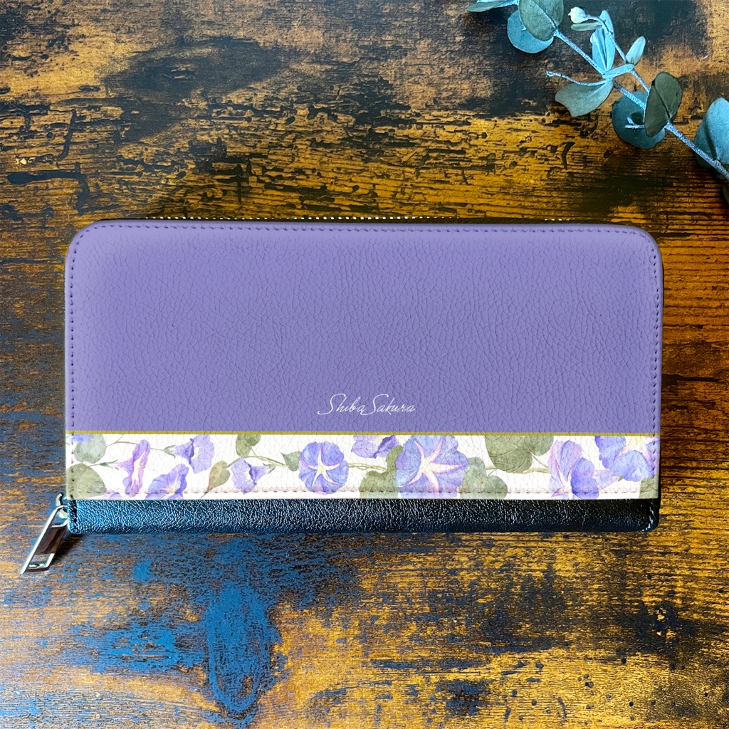 夏の朝顔の長財布(暁紫) 花 財布 長財布 朝顔 夏