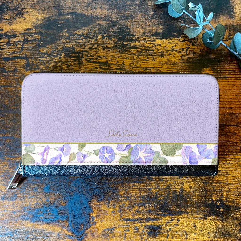 夏の朝顔の長財布(薄紫) 花 財布 長財布 朝顔 夏