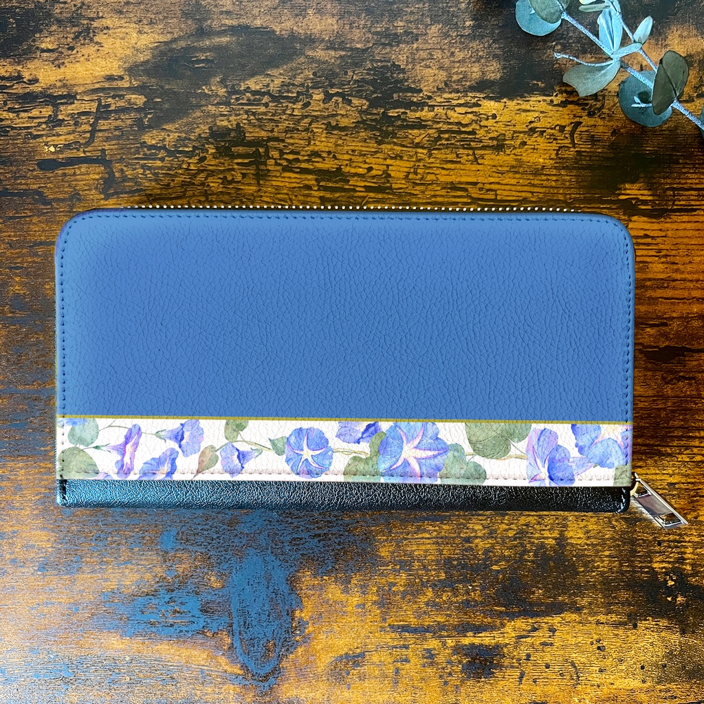 夏の朝顔の長財布(天色) 花 財布 長財布 朝顔 夏