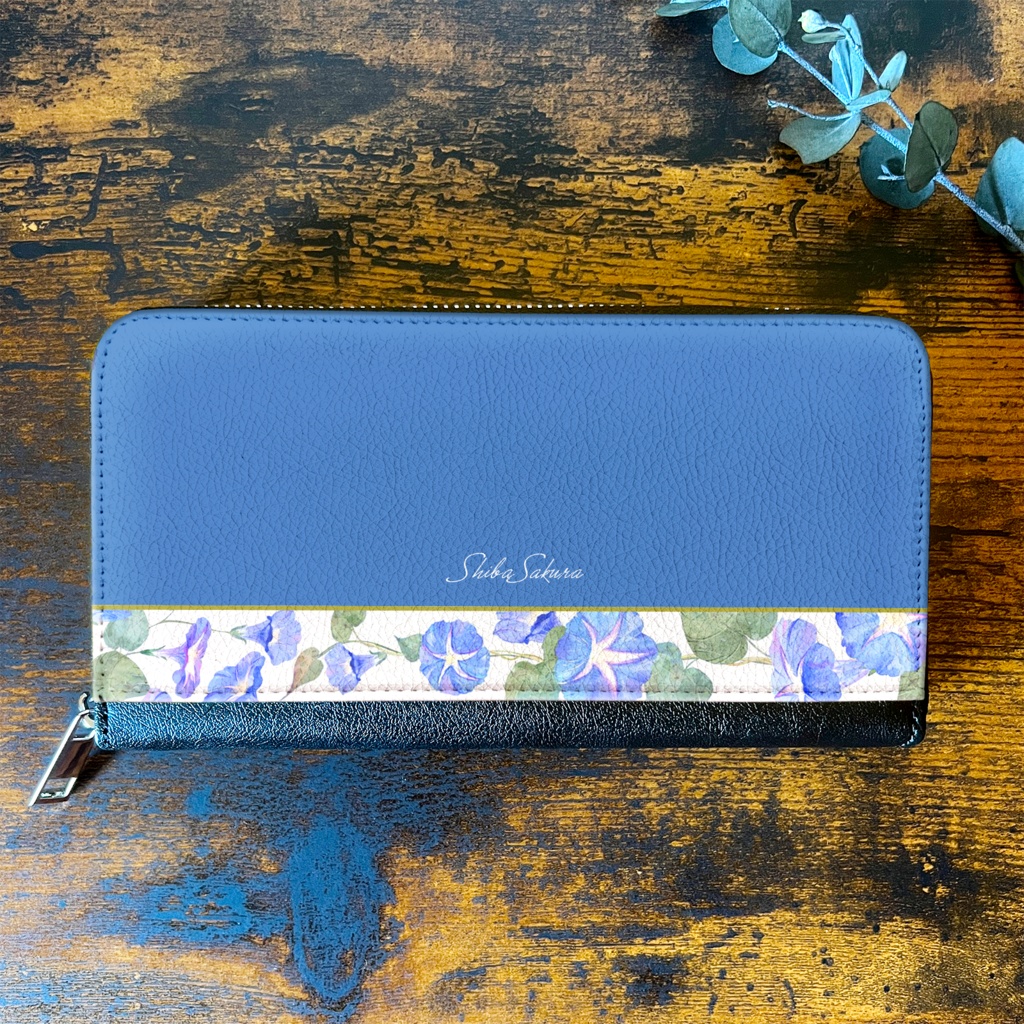 夏の朝顔の長財布(天色) 花 財布 長財布 朝顔 夏