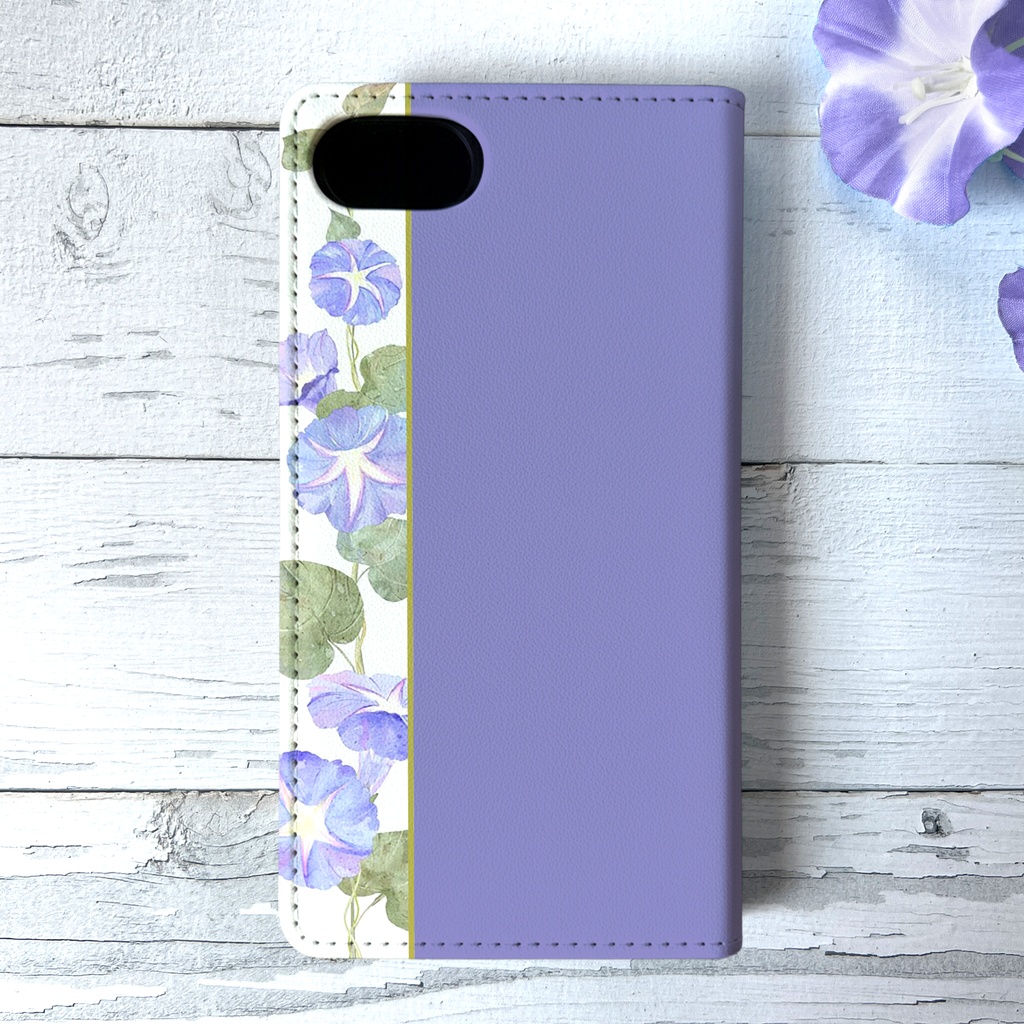 夏の朝顔の手帳型スマホケース(暁紫) 花 スマホケース iPhone17e Air iPhone16e iphone15 iphone14 全機種対応 朝顔