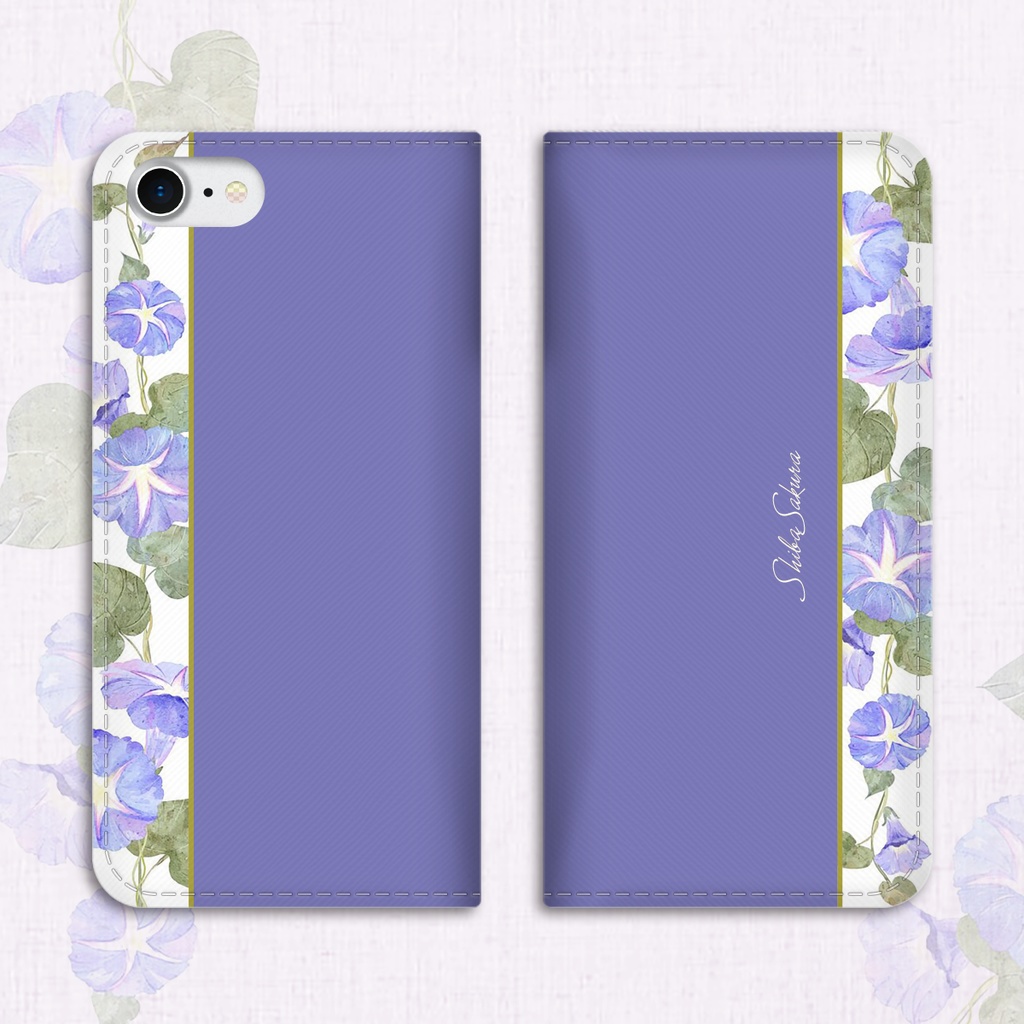 夏の朝顔の手帳型スマホケース(暁紫) 花 スマホケース iPhone16e iphone15 iphone14 全機種対応 朝顔