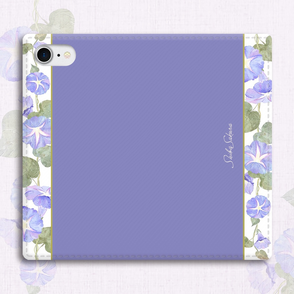 夏の朝顔の手帳型スマホケース(暁紫) 花 スマホケース iPhone16e iphone15 iphone14 全機種対応 朝顔