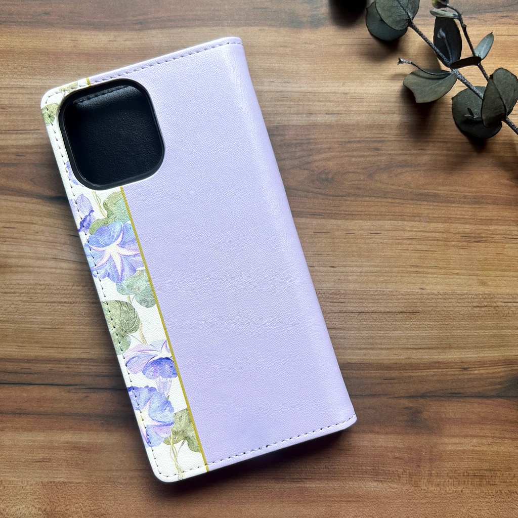 夏の朝顔の手帳型スマホケース(薄紫) 花 スマホケース iPhone17 Air iPhone16e iphone15 iphone14 全機種対応 朝顔