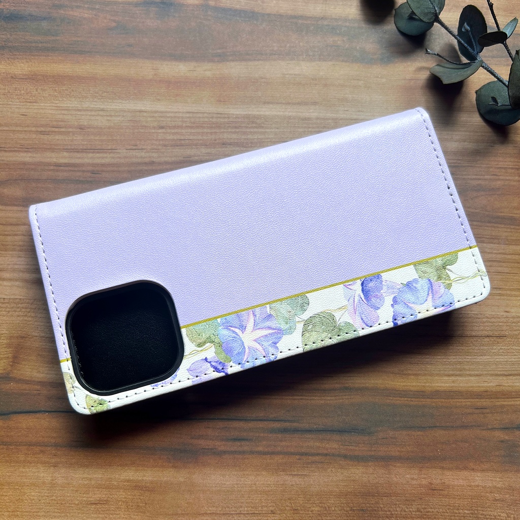 夏の朝顔の手帳型スマホケース(薄紫) 花 スマホケース iPhone17 Air iPhone16e iphone15 iphone14 全機種対応 朝顔