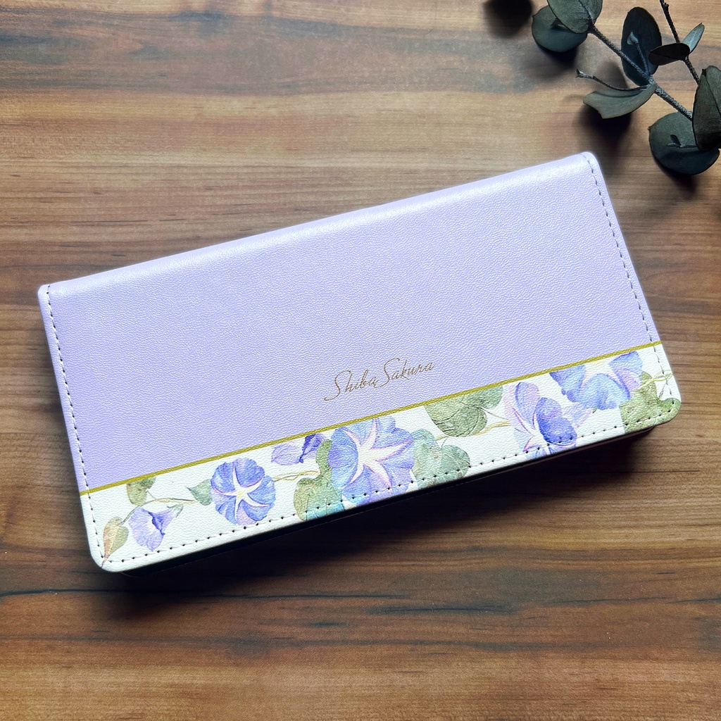 夏の朝顔の手帳型スマホケース(薄紫) 花 スマホケース iPhone17 Air iPhone16e iphone15 iphone14 全機種対応 朝顔