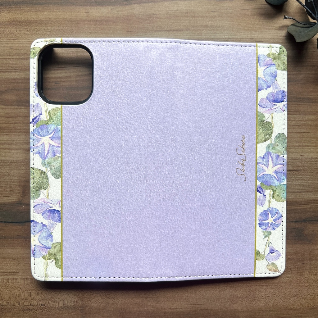 夏の朝顔の手帳型スマホケース(薄紫) 花 スマホケース iPhone17 Air iPhone16e iphone15 iphone14 全機種対応 朝顔