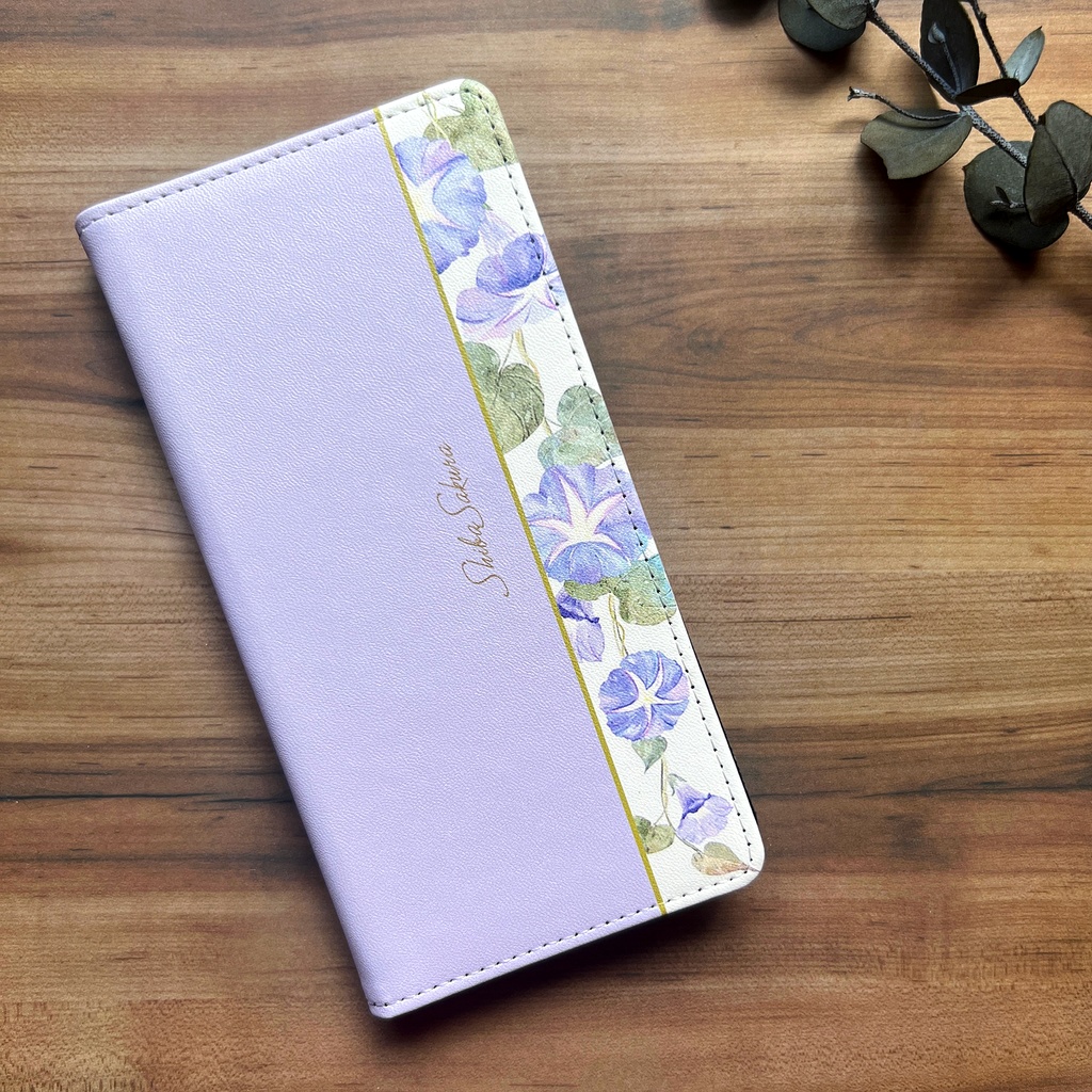 夏の朝顔の手帳型スマホケース(薄紫) 花 スマホケース iPhone17 Air iPhone16e iphone15 iphone14 全機種対応 朝顔