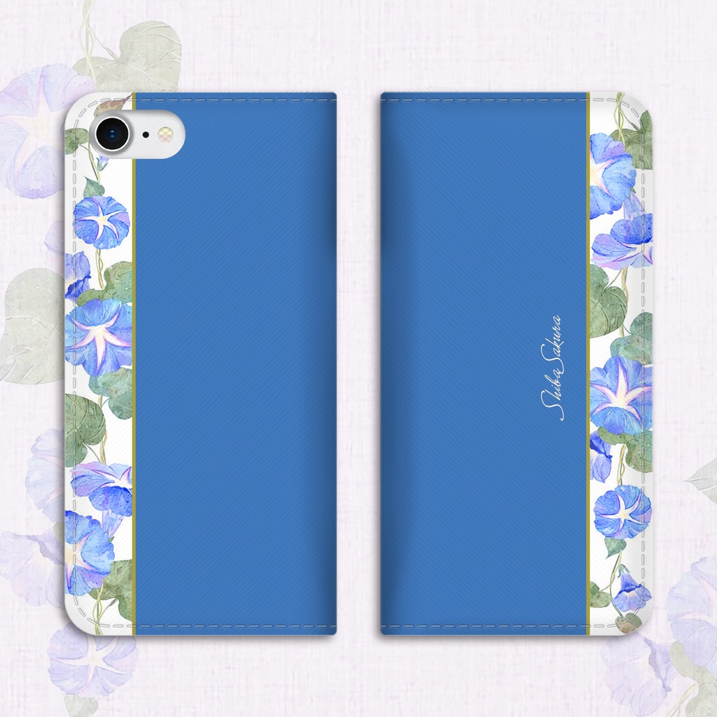 夏の朝顔の手帳型スマホケース(天色) 花 スマホケース iPhone17 Air iPhone16e iphone15 iphone14 全機種対応 朝顔