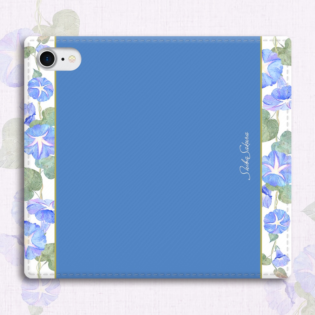 夏の朝顔の手帳型スマホケース(天色) 花 スマホケース iPhone17 Air iPhone16e iphone15 iphone14 全機種対応 朝顔