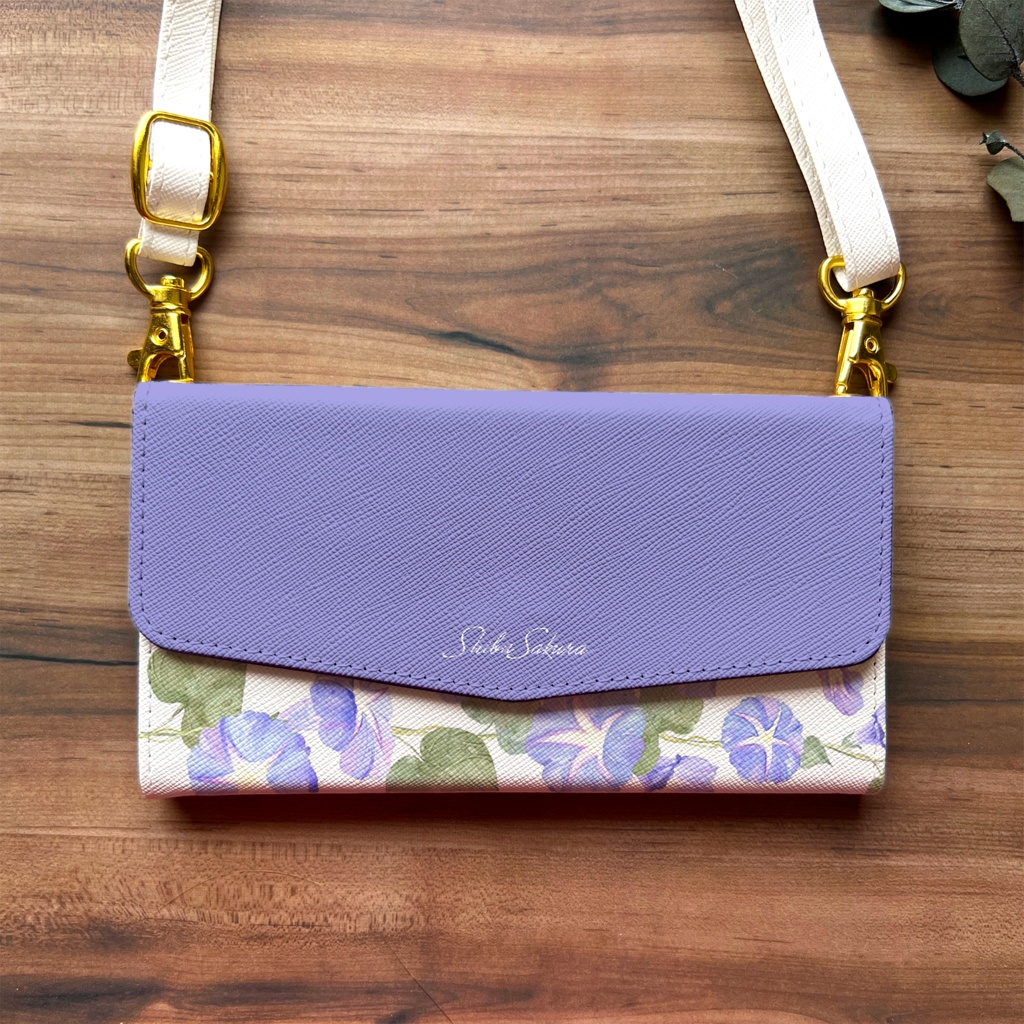 夏の朝顔の三つ折り手帳型スマホケース(暁紫) 全機種対応 スマホケース iphone Android 花 iPhone16e iphone16 iphone15